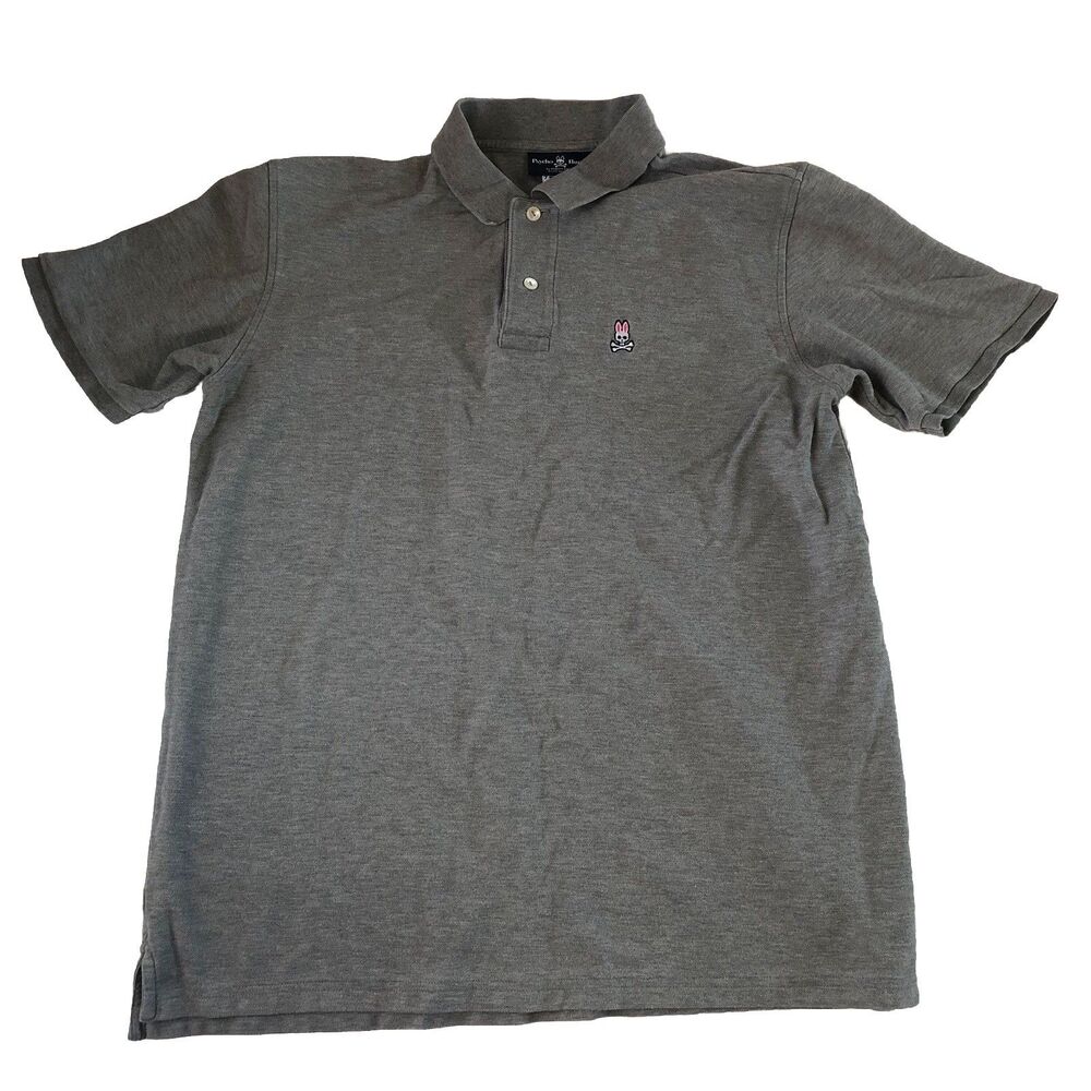 Psycho Bunny Men’s Size 7 Gray Pique Polo Shirt Embroidered Logo Short Sleeve